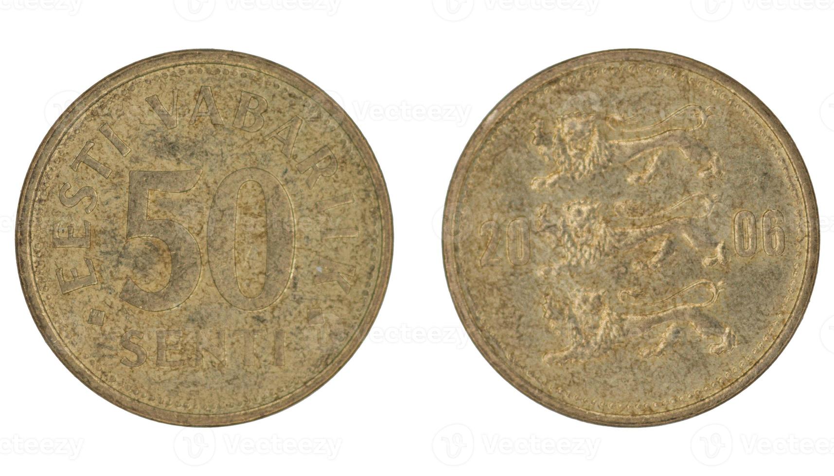 50 Estonian eesti senti crwon EEK coin with both sides on isolated white background photo