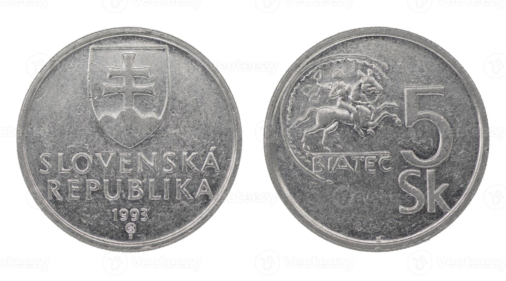 5 Slovakian crown koruna SKK coin with both sides on isolated white background photo