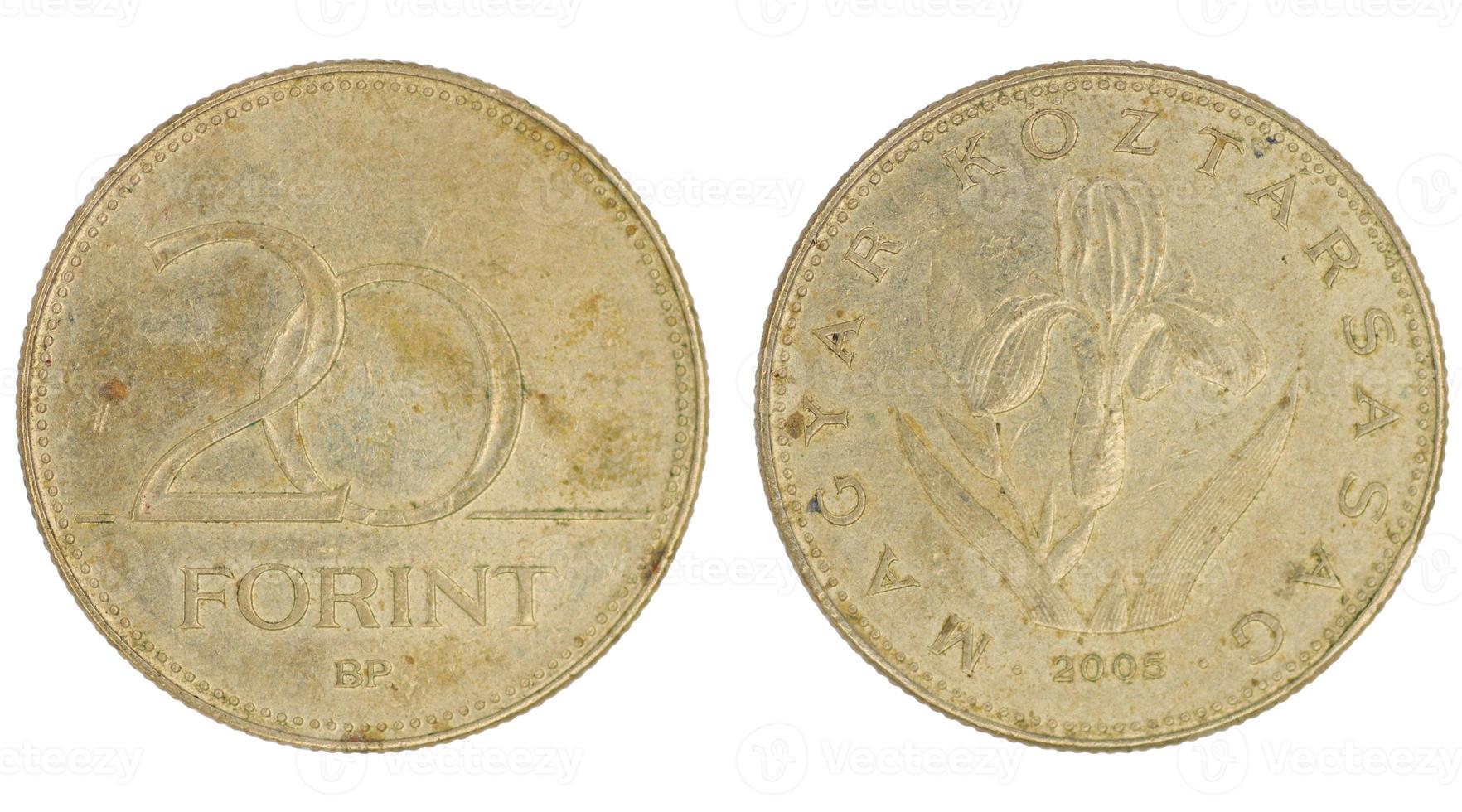 20 Hungarian Forint HUF coin with both sides on isolated white background photo
