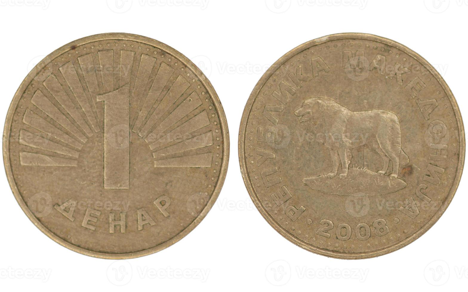 1 Macedonian Denar MKD coin with both sides on isolated white background photo