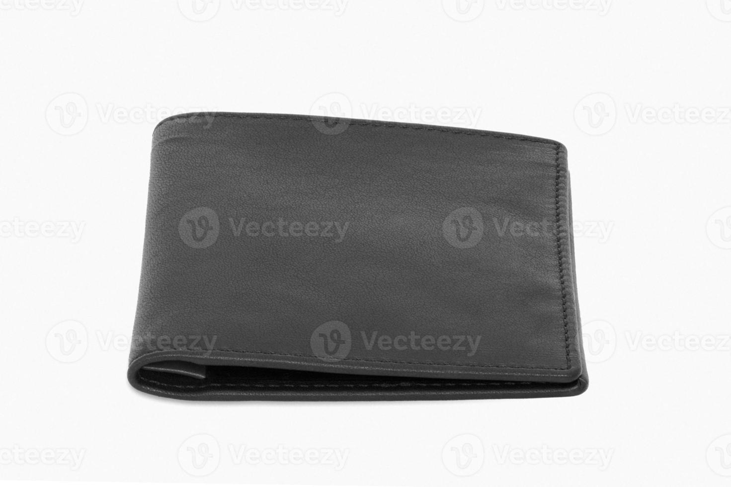 black leather wallet on white background photo