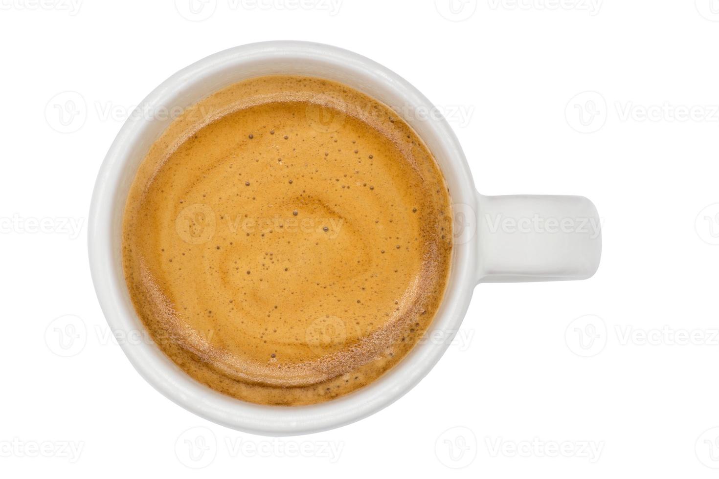 Espresso coffee from top high angle view, isolated on white background photo