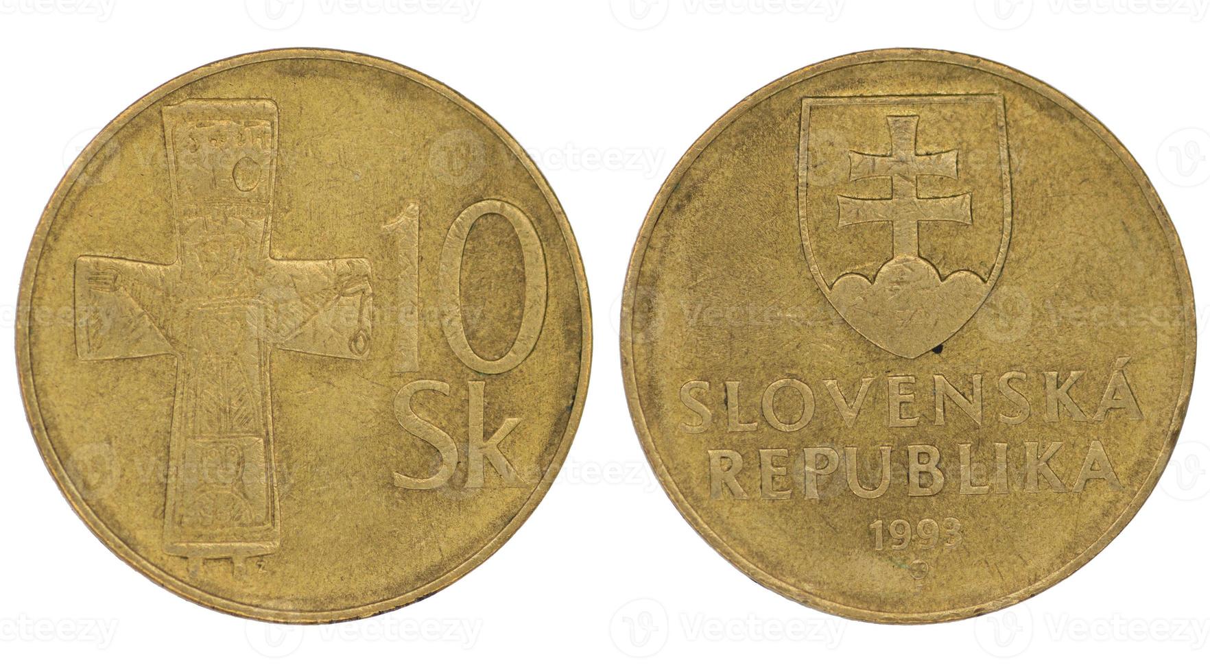 10 Slovakian crown koruna SKK coin with both sides on isolated white background photo