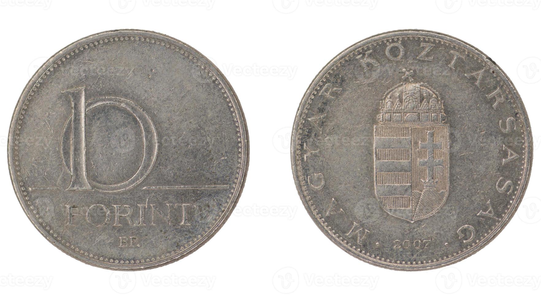 10 Hungarian Forint HUF coin with both sides on isolated white background photo
