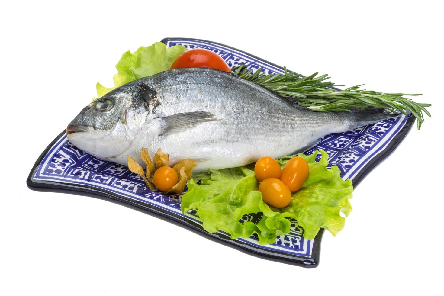 Raw dorado in a bowl on white background photo
