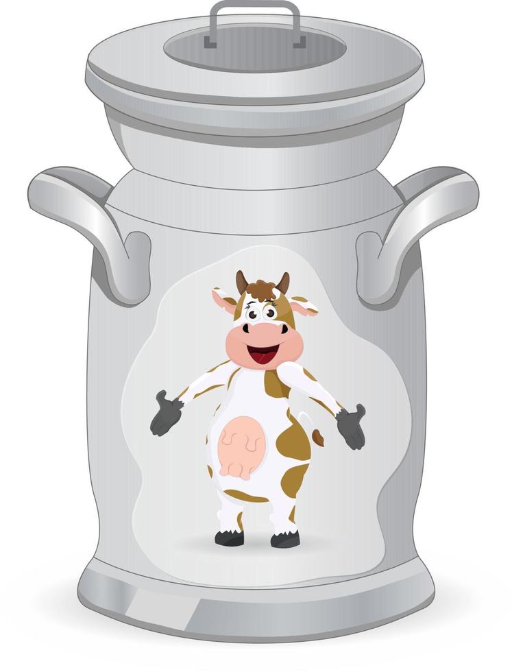 milk can isolated with cow symbol infront of it vector