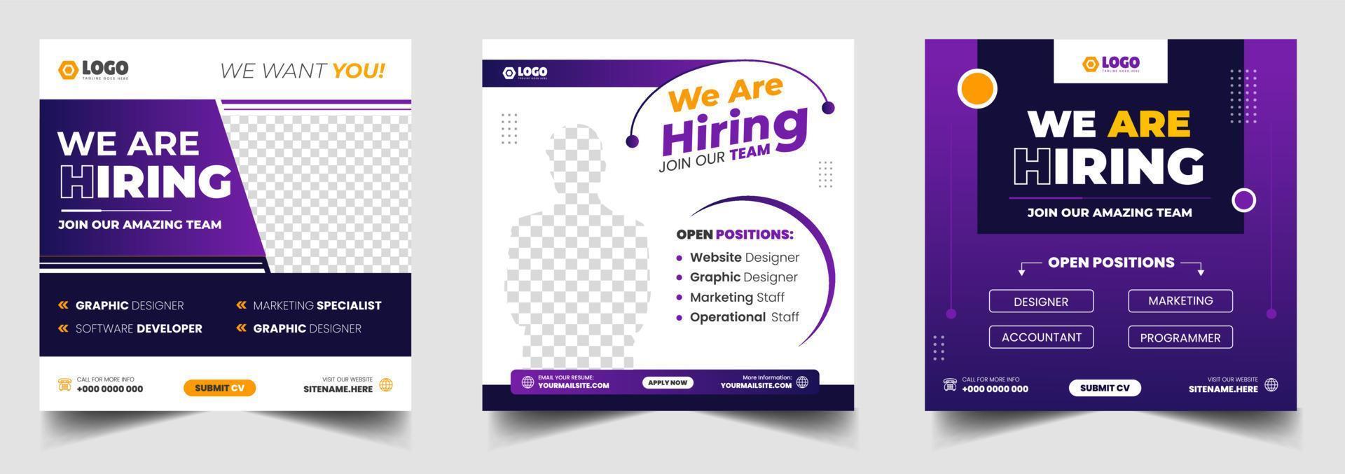 We are hiring job vacancy social media post banner design template with blue color. We are hiring job vacancy square web banner design. vector