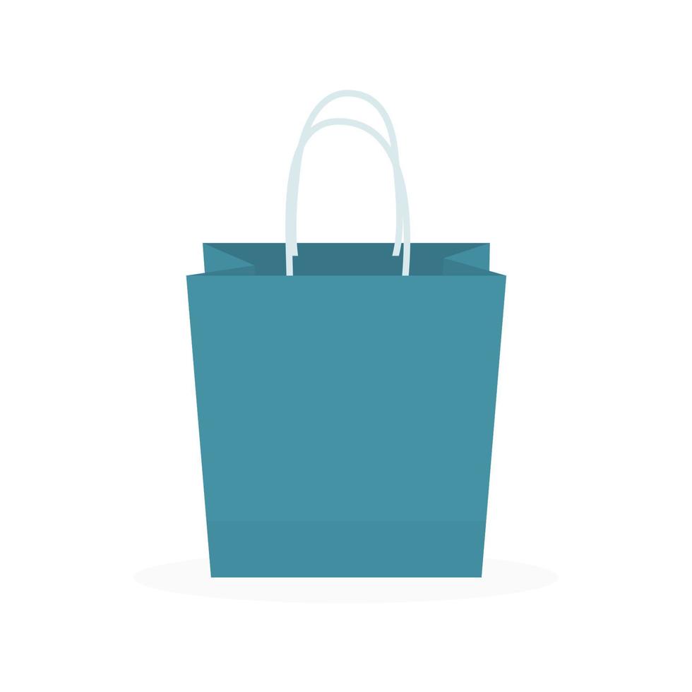 Blue paper shopping bag icon isolated on white background. Flat style vector illustration. Template for your design projects.