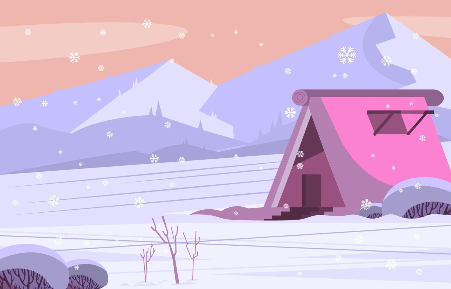 Cabin In The Snowy Mountains Background vector