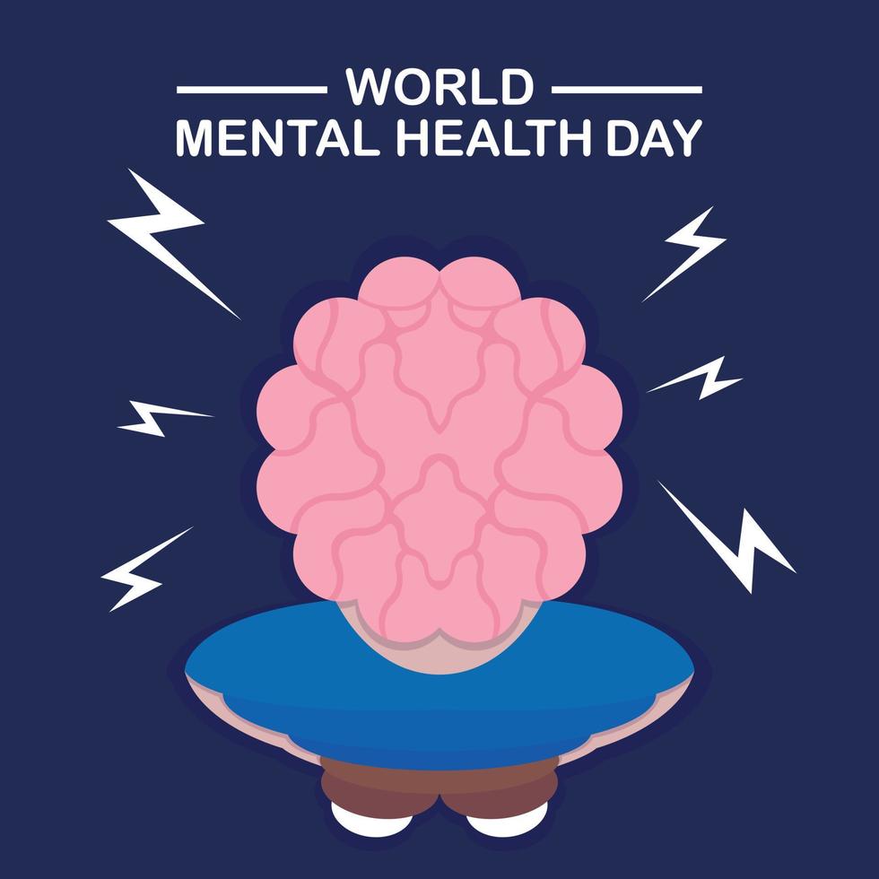 illustration vector graphic of the image of a thinking human brain showing a voltage symbol, perfect for international day, world mental health day, celebrate, greeting card, etc.