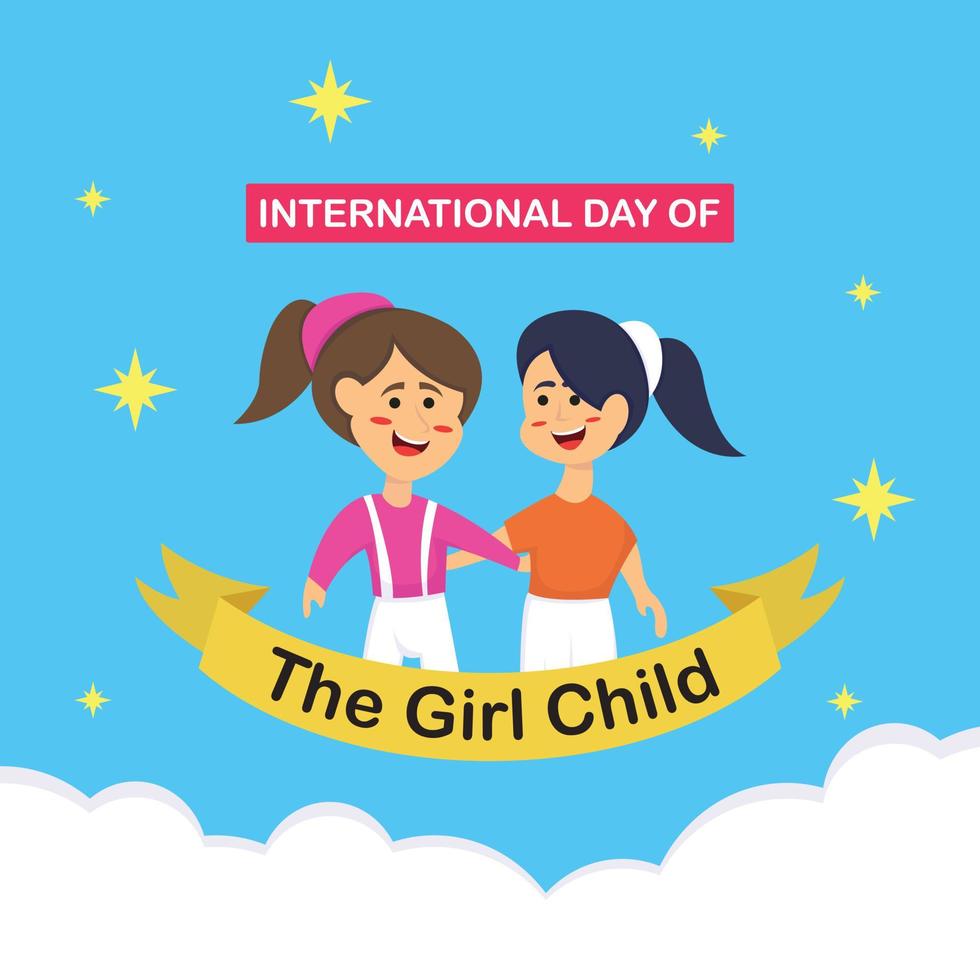 illustration vector graphic of a pair of twin girls side by side together, showing the stars, perfect for international day, girl child, celebrate, greeting card, etc.