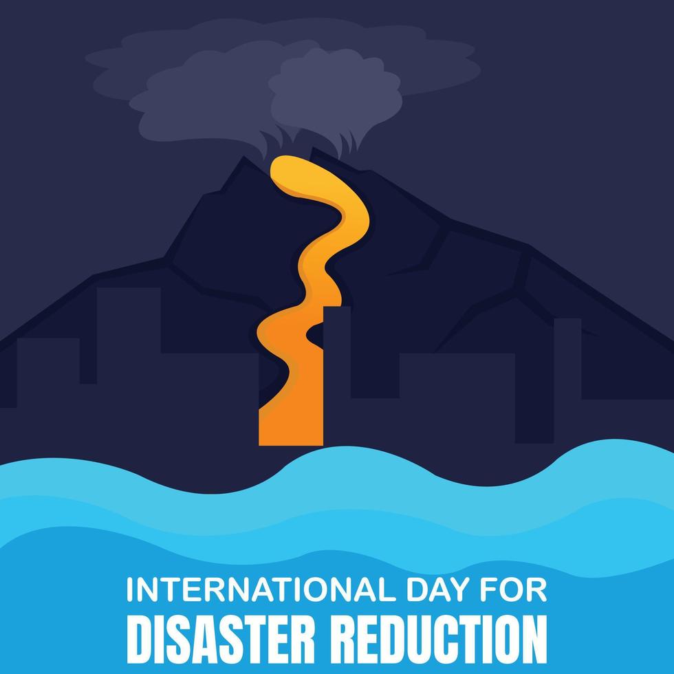 illustration vector graphic of a volcano erupts in the middle of the city, causing waves of the sea, perfect for international day, disaster reduction, celebrate, greeting card, etc.