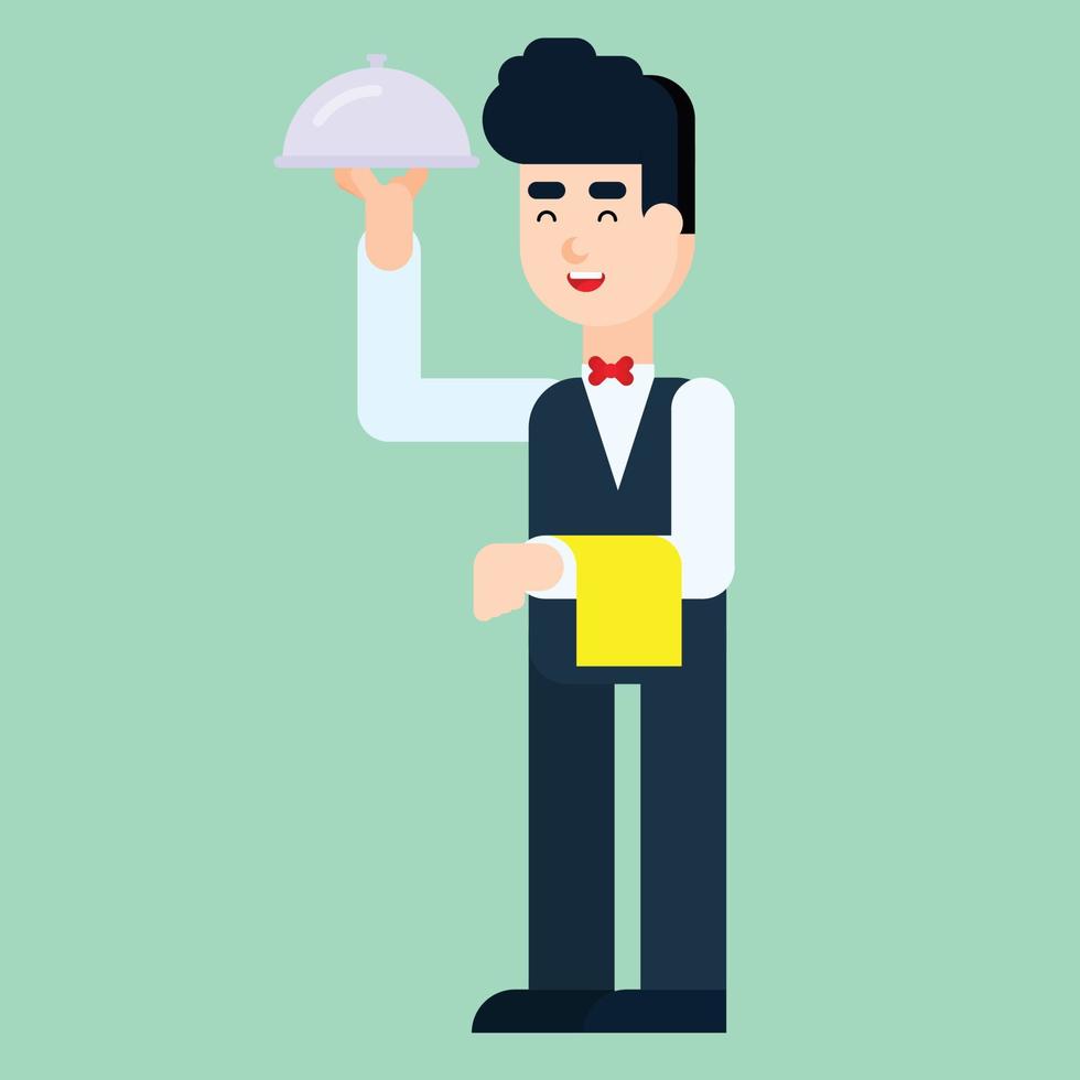 Waiter delivering dish to the customer. vector