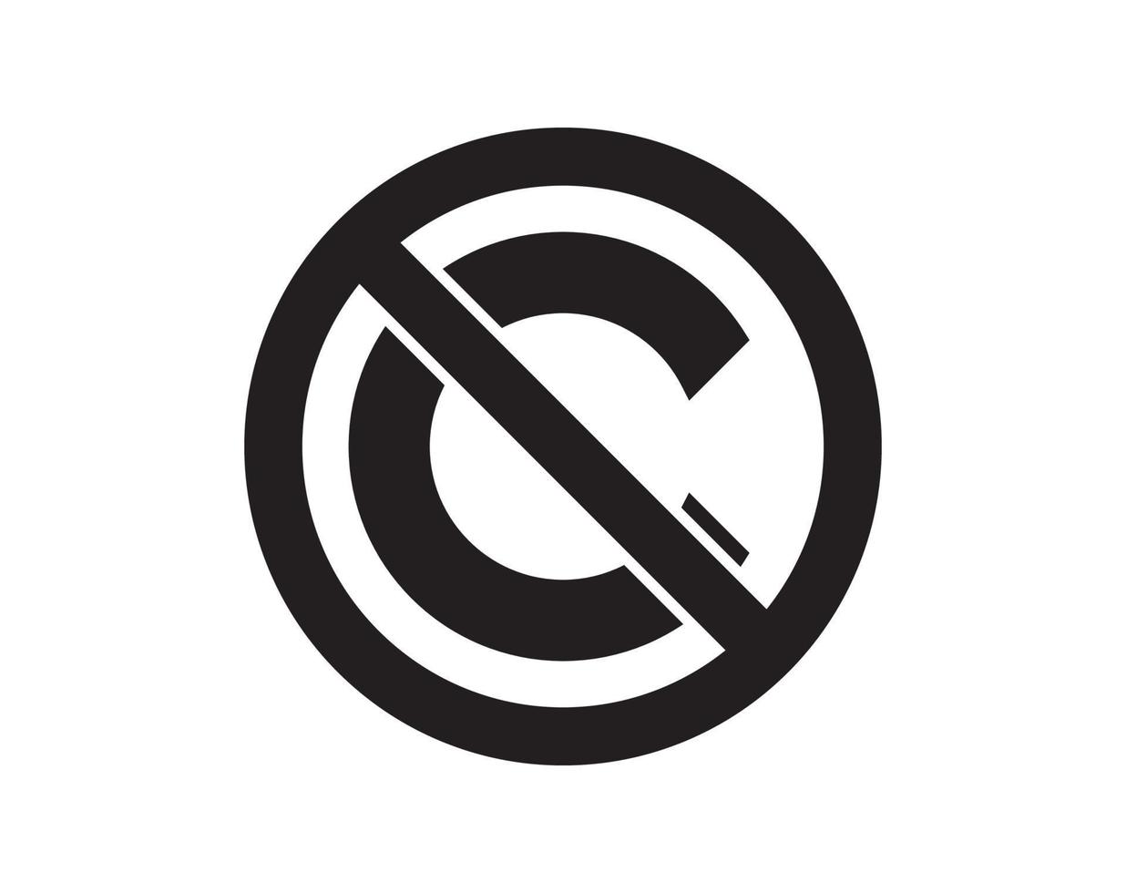 Creative commons public domain. Copyright, copy writing or bookmark icon. Vector symbol of prohibition. Non copyright icon sign. Free to use. Without legal recognition. Graphic design illustration.