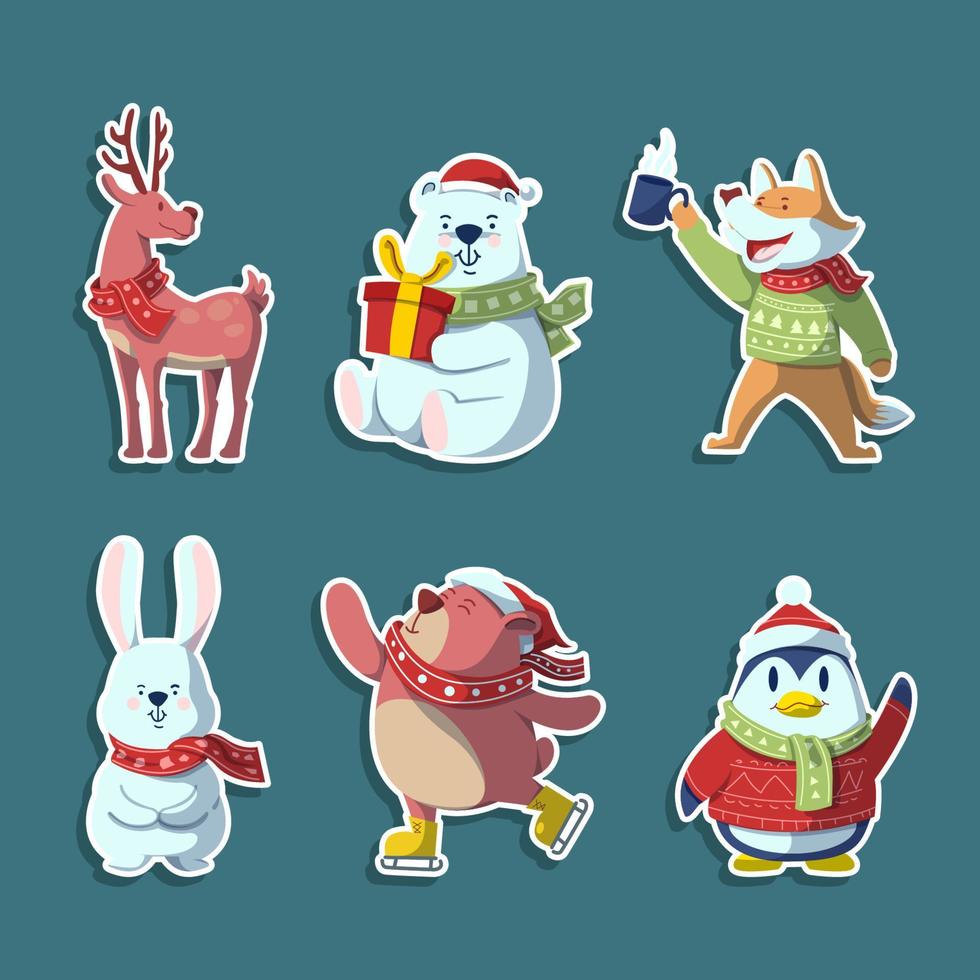 Set of Winter Animal Sticker vector