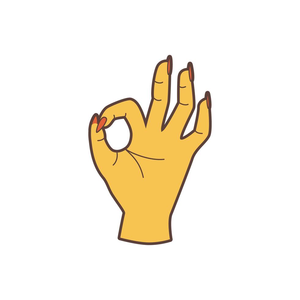 ok gesto de la mano en estilo retro. ilustración vectorial plana. vector