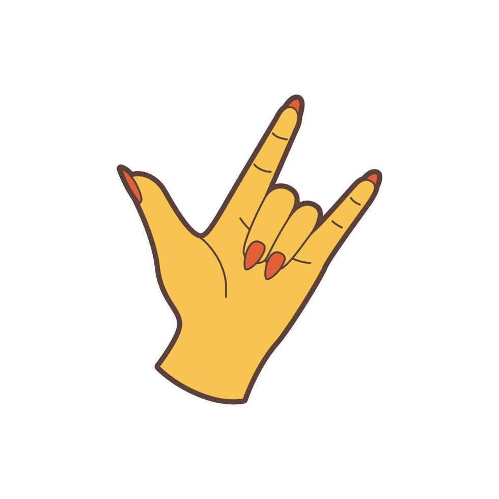 Vector hand in rock gesture. Two fingers up. Flat illustration.