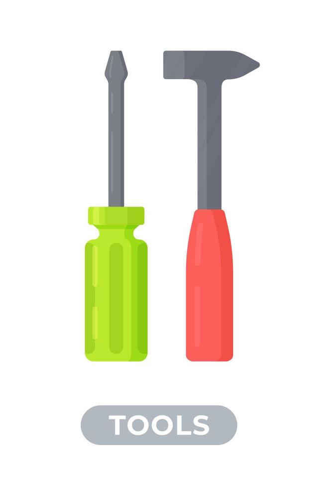 Two isolated objects on white background. Vector illustration of an isolated screwdriver and hammer.