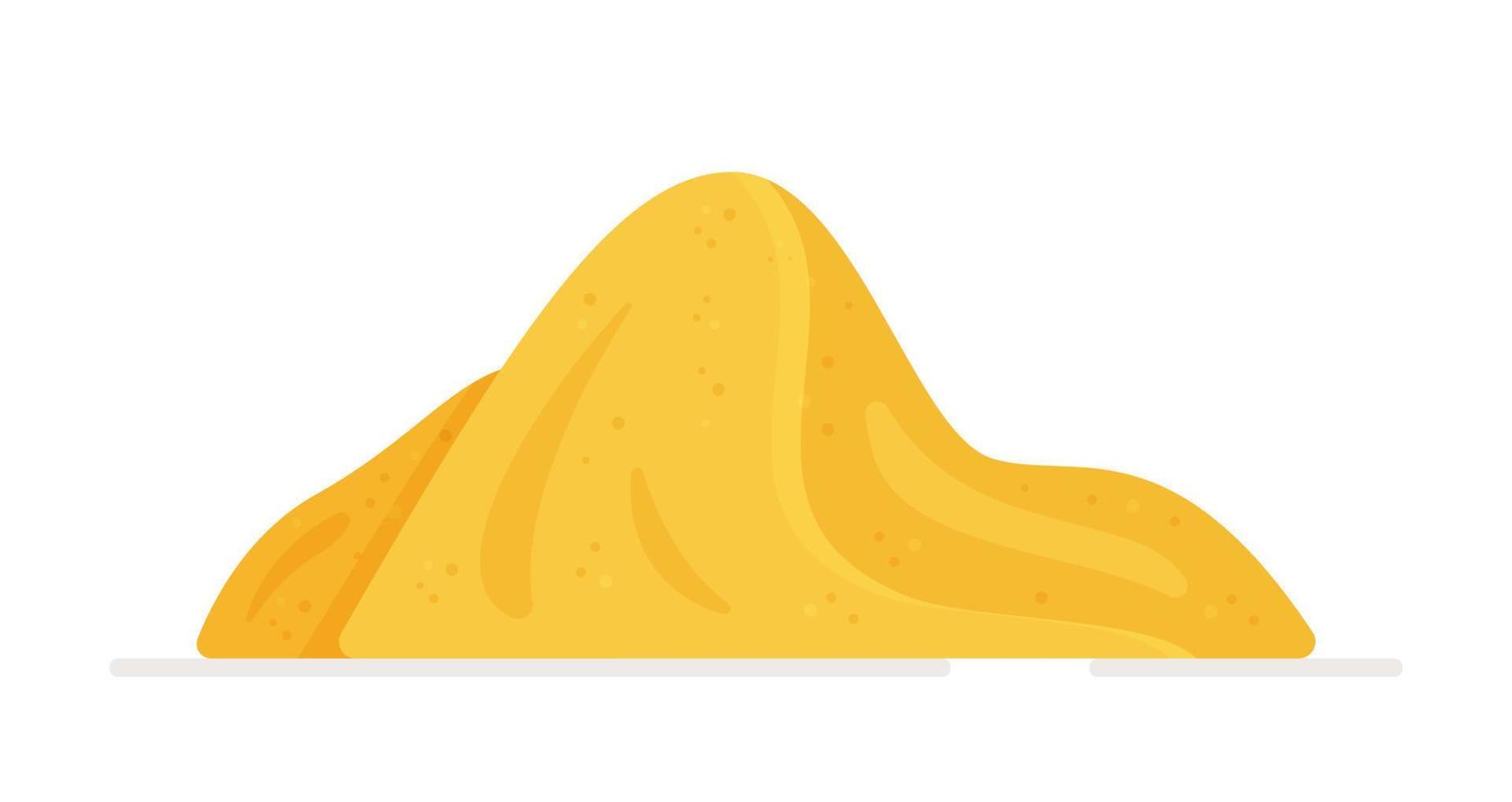 Vector illustration of a mountain of sand on a white background. Pile of sand color vector icon.