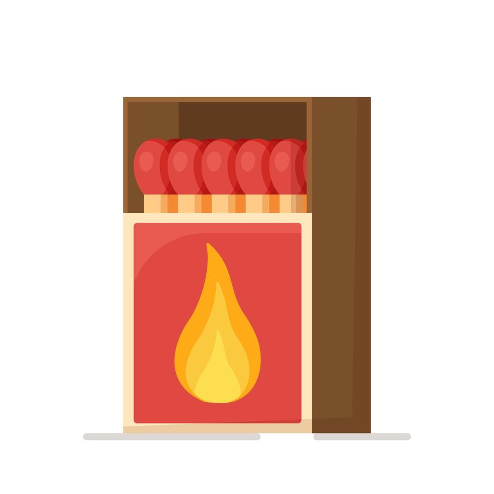 ilustración vectorial de caja de fósforos. asar un kebab en el fuego. encendiendo un fuego. vector