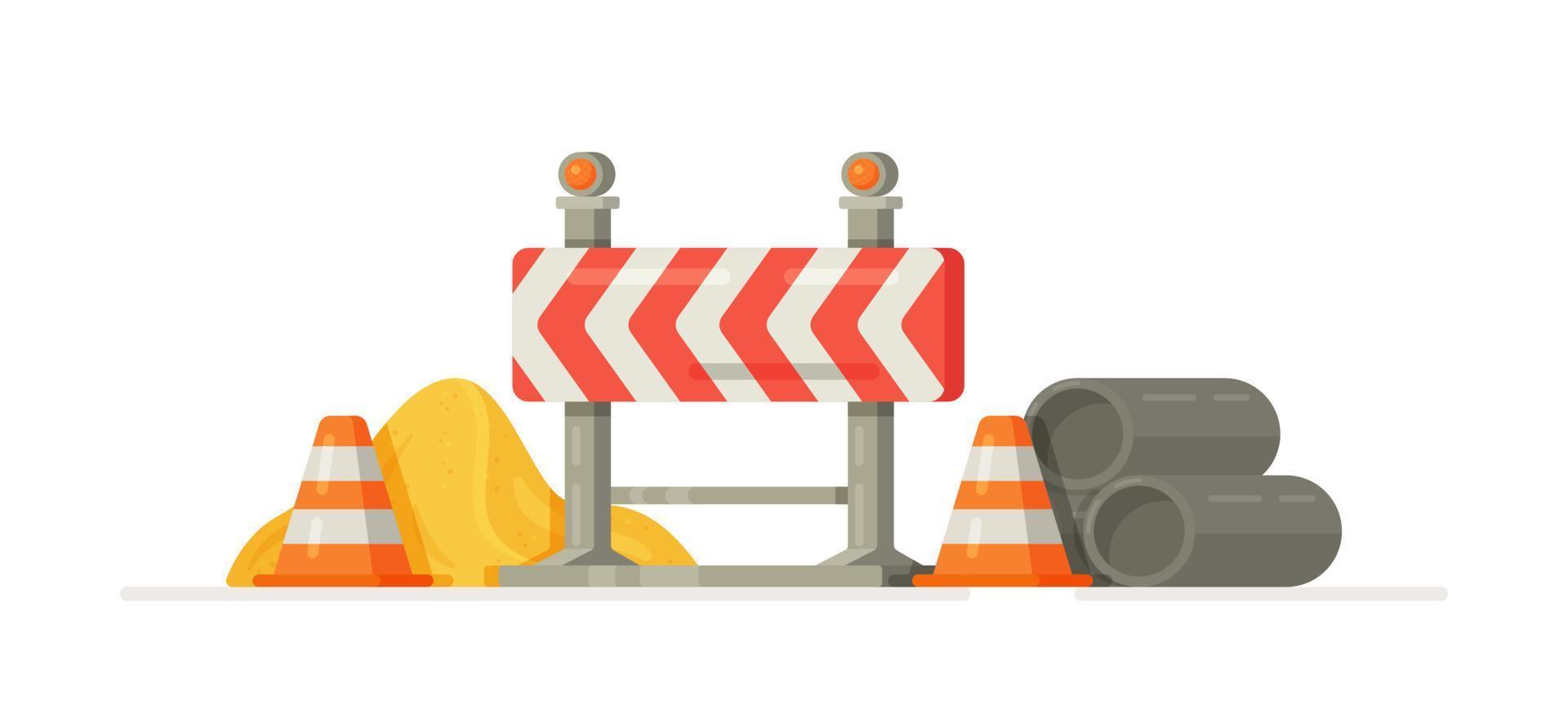 Vector illustration of a roading block. Road safety and accident prevention in road construction.