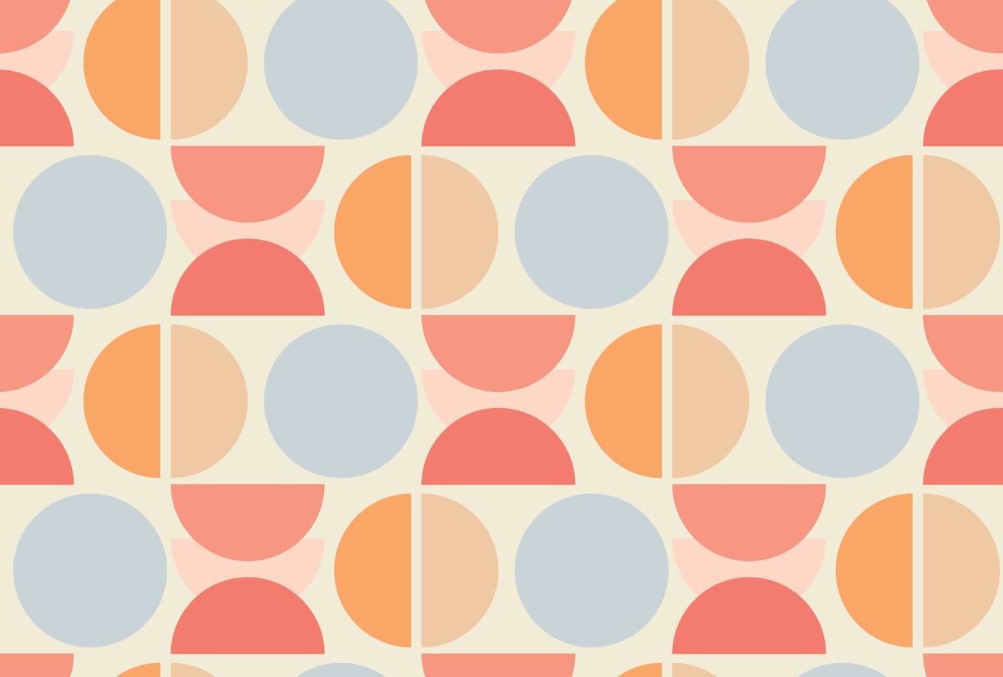 Modern abstract geometric seamless pattern with circle shapes in trendy pastel colors. Vector illustration retro vintage background. Bauhaus style print backdrop design texture