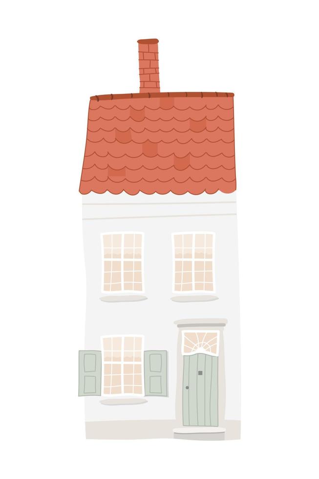 antigua y acogedora casa europea de dos pisos con techo de tejas y ventana con persianas aisladas en fondo blanco. ilustración vectorial vector