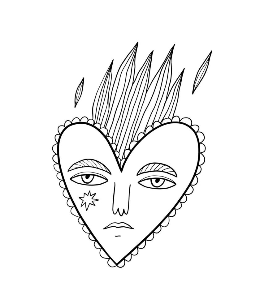 corazón con rostro humano en estilo boho. ilustración mística aislada sobre fondo blanco. vector