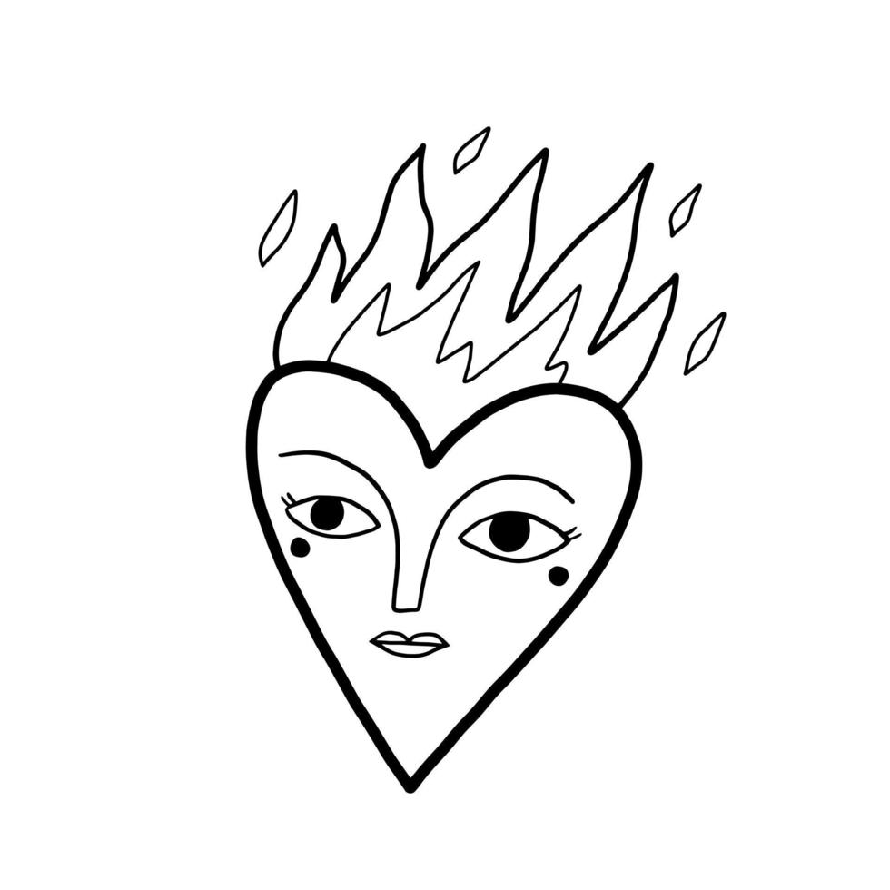 Heart with a human face in boho style. Mystical illustration isolated on white background. vector