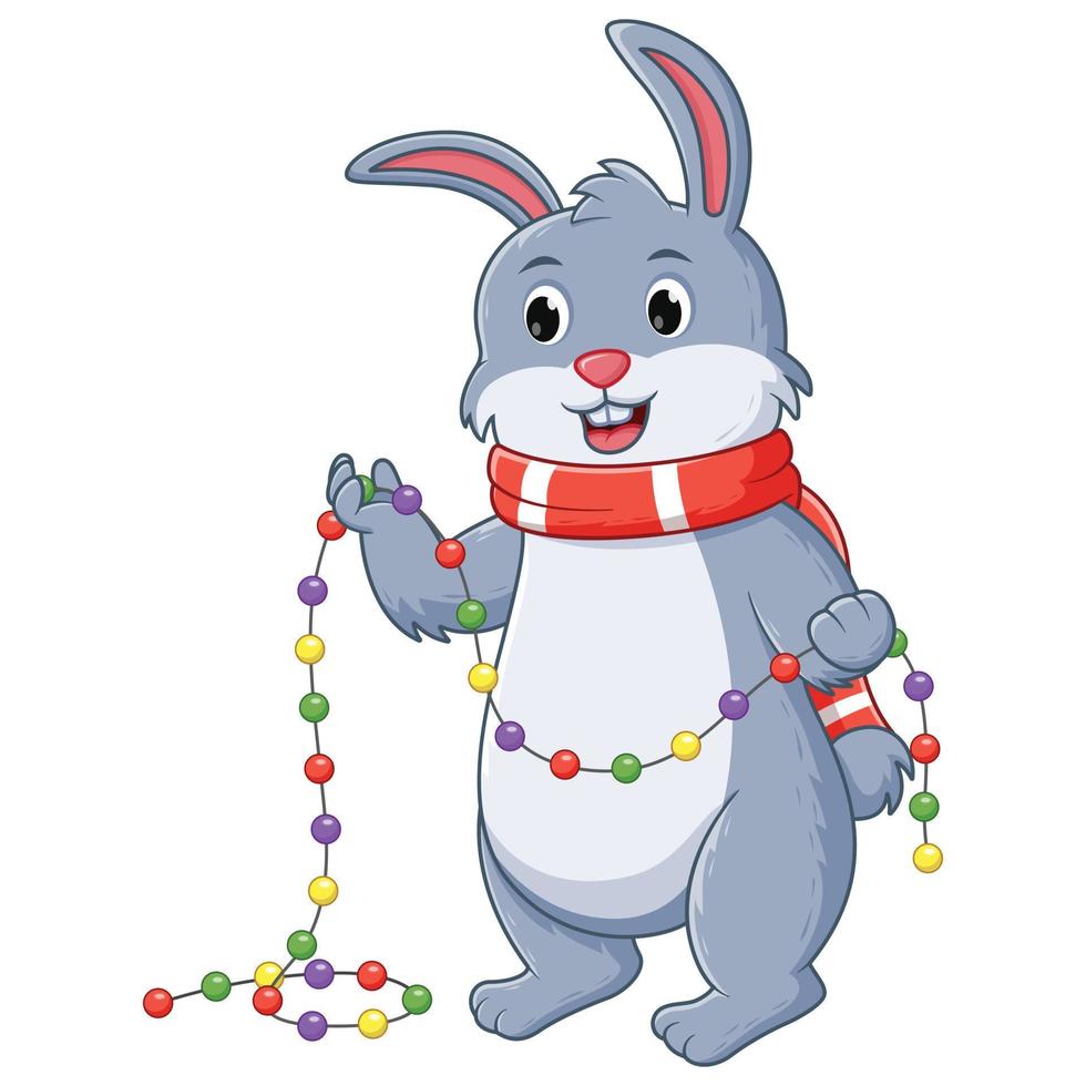 Cute Bunny Holding Colorful Lights. Vector Cartoon Illustration