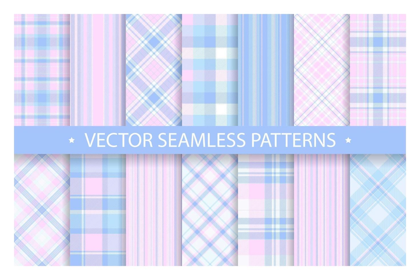 Set plaid pattern seamless. Tartan patterns fabric texture. Checkered geometric vector background. Scottish stripe blanket backdrop