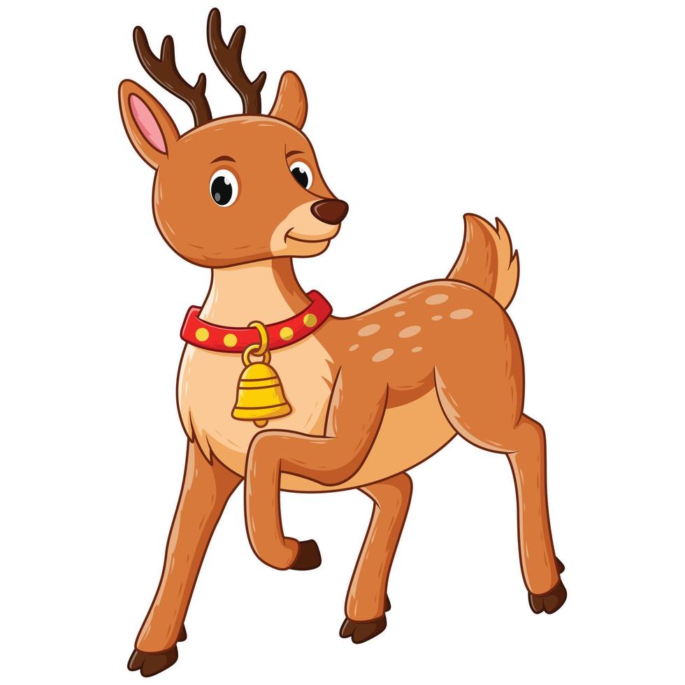 Cute Reindeer Celebrating Christmas. Vector Cartoon Illustration