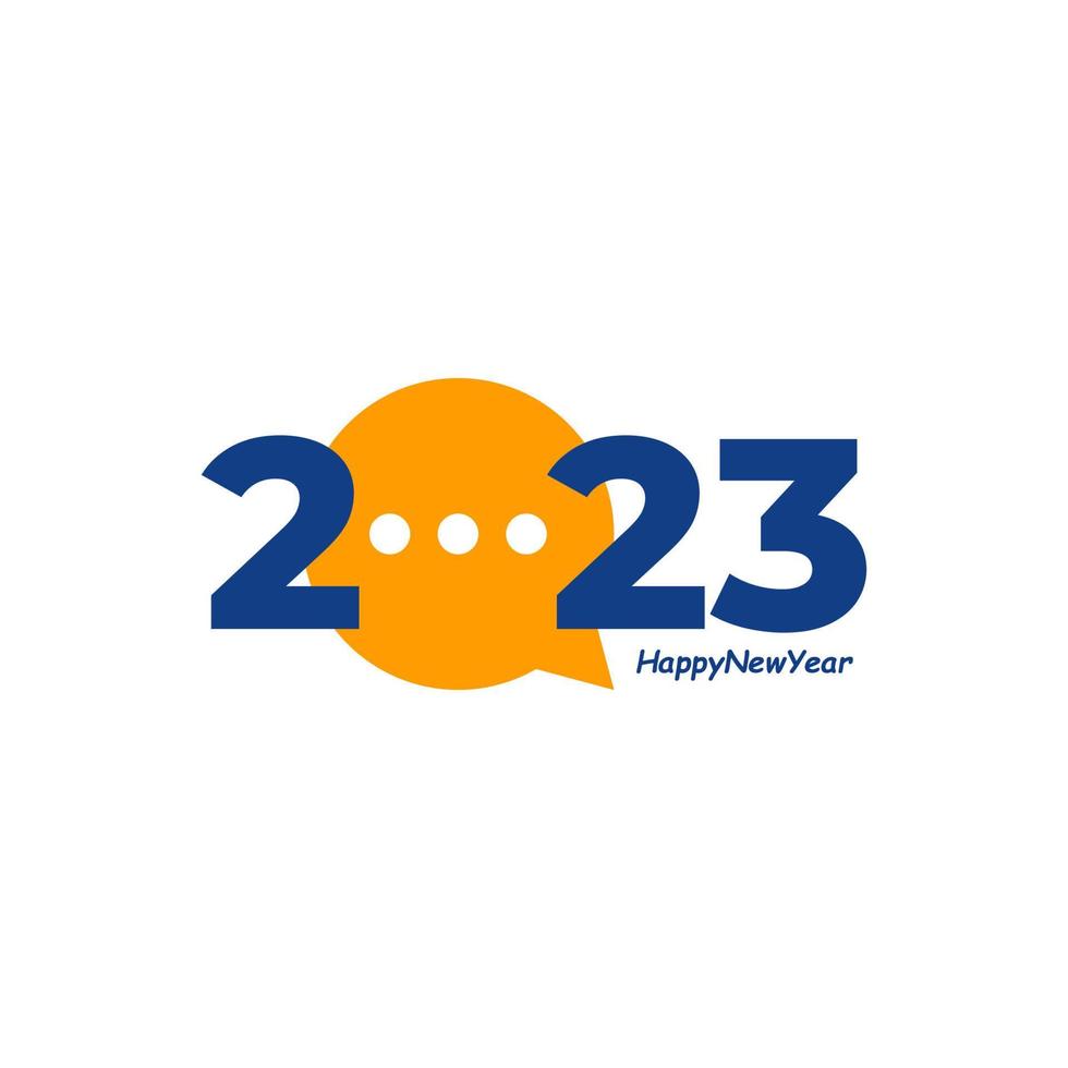 Happy New Year 2023 text with Chat design concept. Cover of business diary for 2023 with wishes. Brochure design template, card, banner. Vector illustration. Isolated on white background.