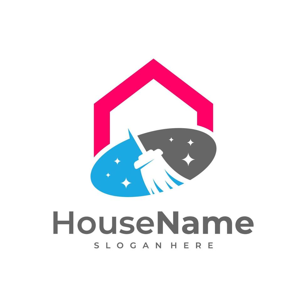 concepto de diseños de logotipo de casa limpia. plantilla vectorial del logotipo del servicio de limpieza. vector