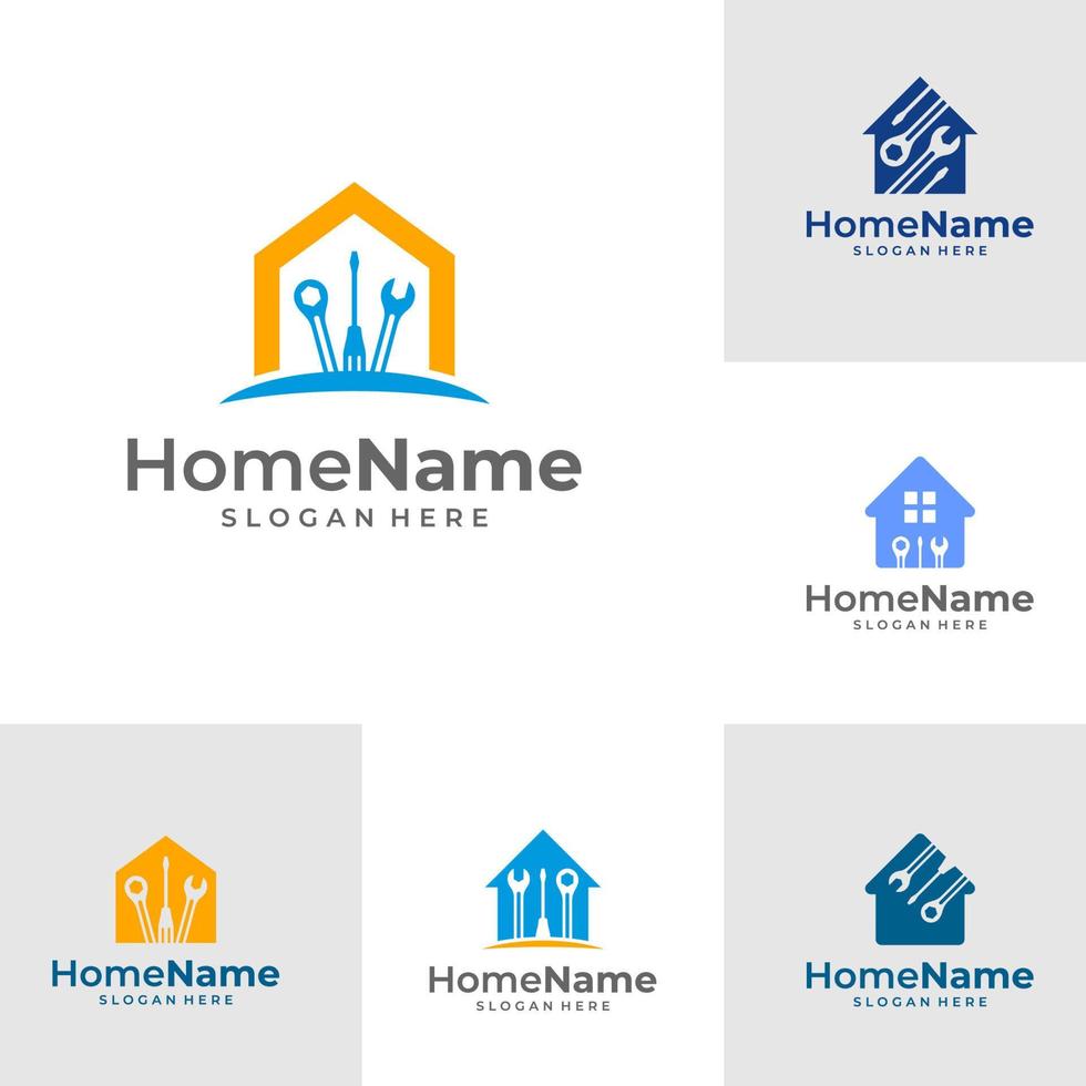 Set of Home service logo illustration template. Mechanic home logo design concept vector