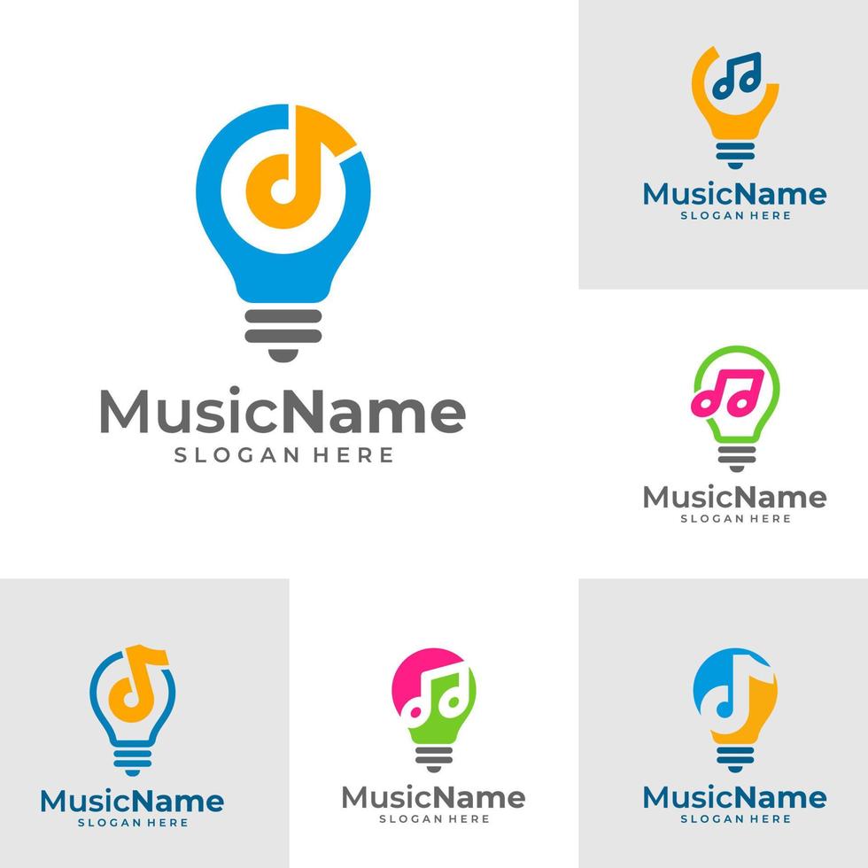 conjunto de vector de diseño de plantilla de logotipo de música de bulbo, emblema, concepto de diseño, símbolo creativo, icono