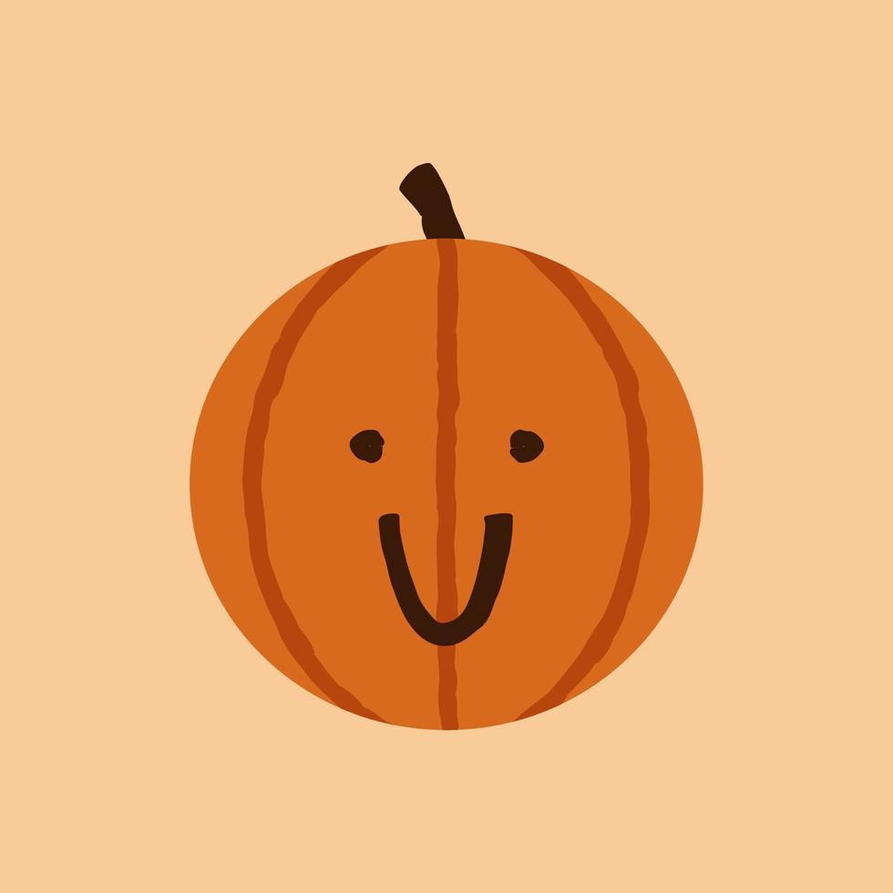 Halloween Pumpkin Smiling Emoticon, Cute Orange Face Emote With a Broad, Closed Smile Turning Up to Cheeks. October Holidays Jack O Lantern Isolated Vector. vector