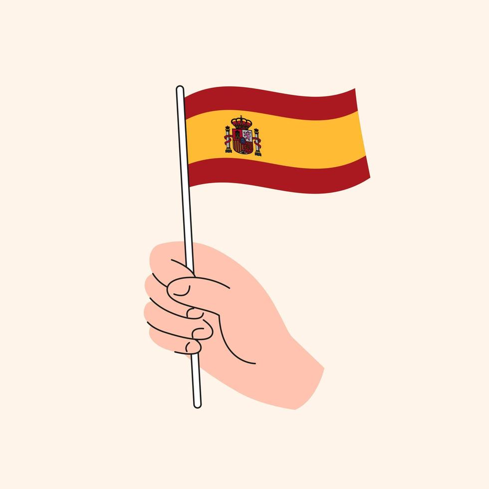 mano de dibujos animados sosteniendo la bandera española. bandera de españa,  ilustración conceptual, vector aislado de diseño plano. 12875397 Vector en  Vecteezy