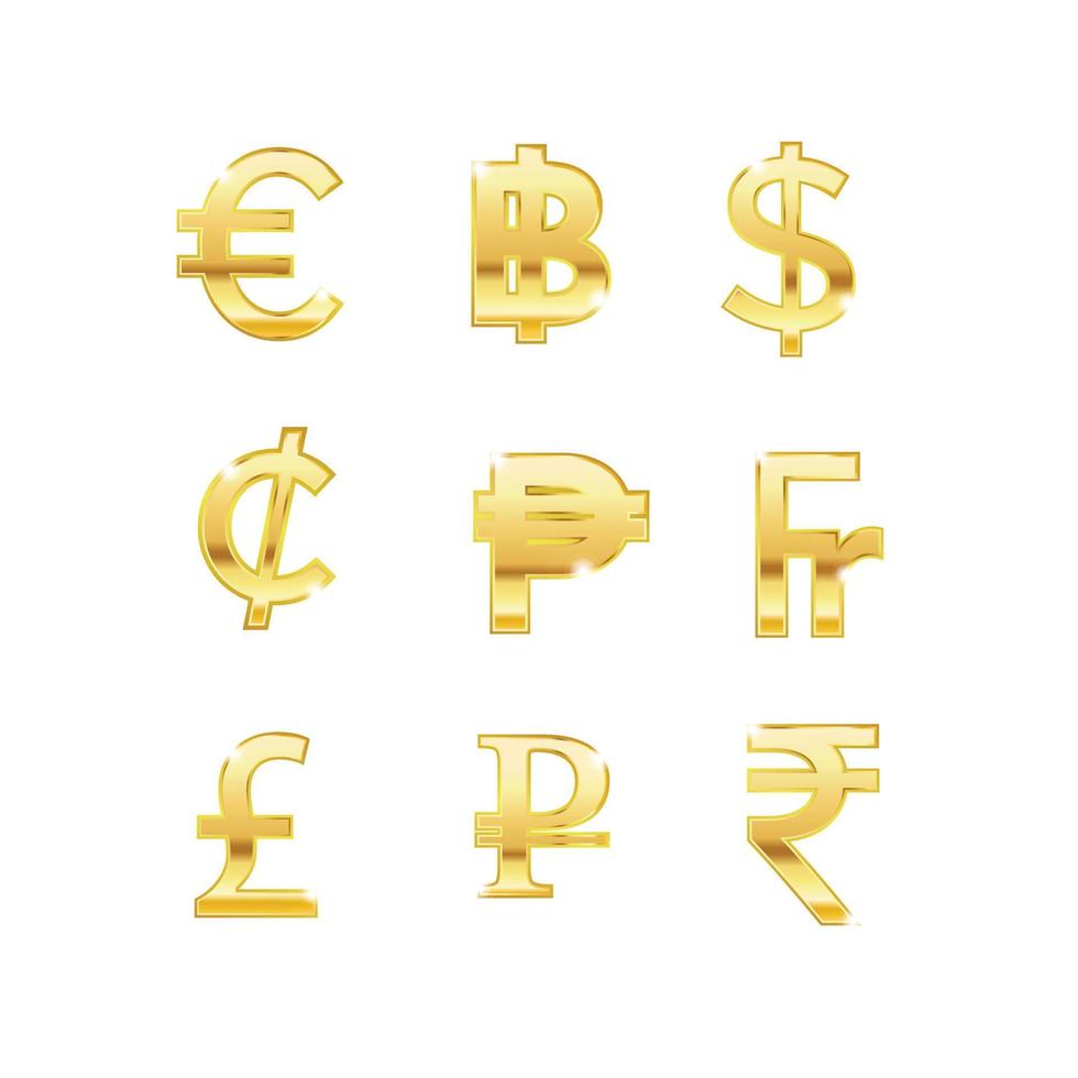 Set of shiny gold color currencies icon vector