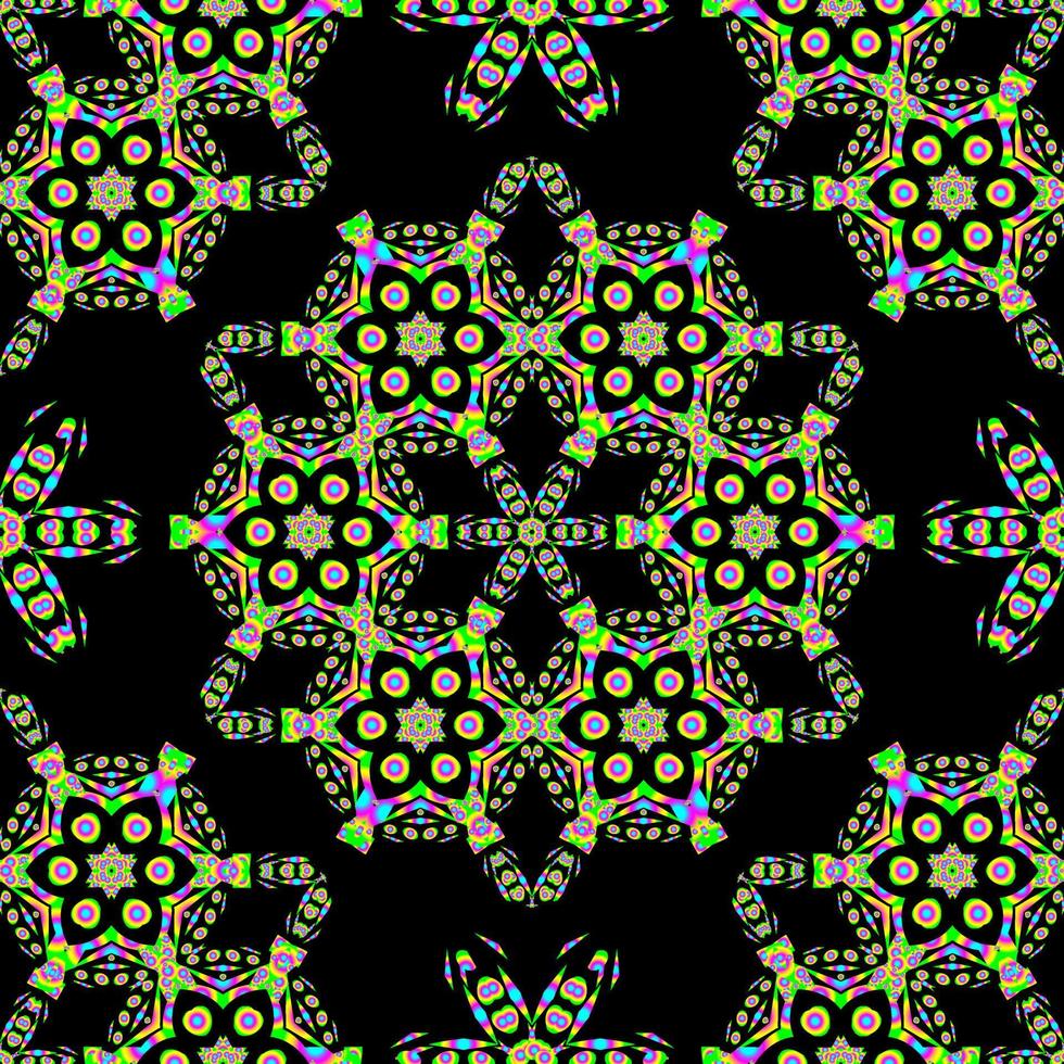Seamless pattern with abstract ornament on black background. Round mandala vector