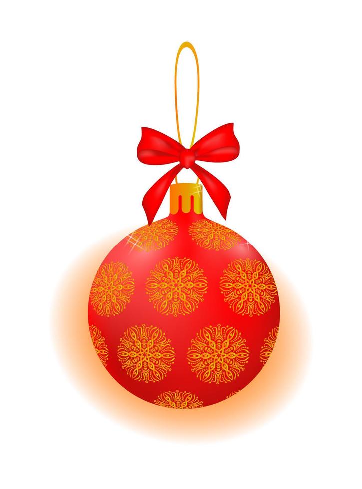 Christmas ball in red and gold colors. Holiday decoration template. vector