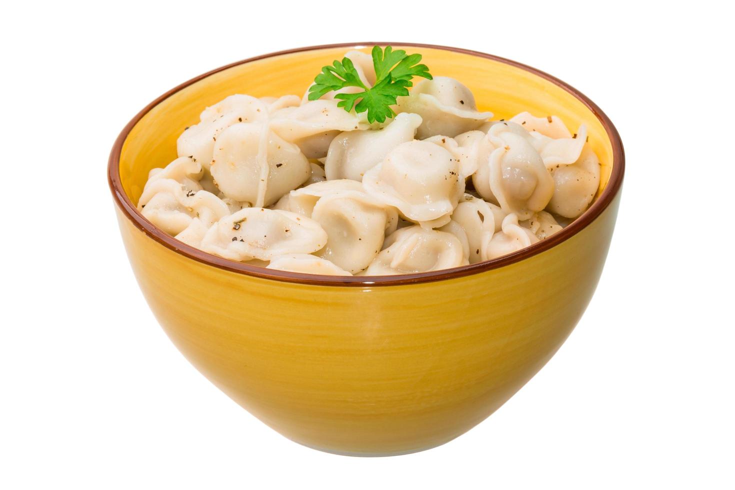 Russian dumplings in a bowl on white background photo