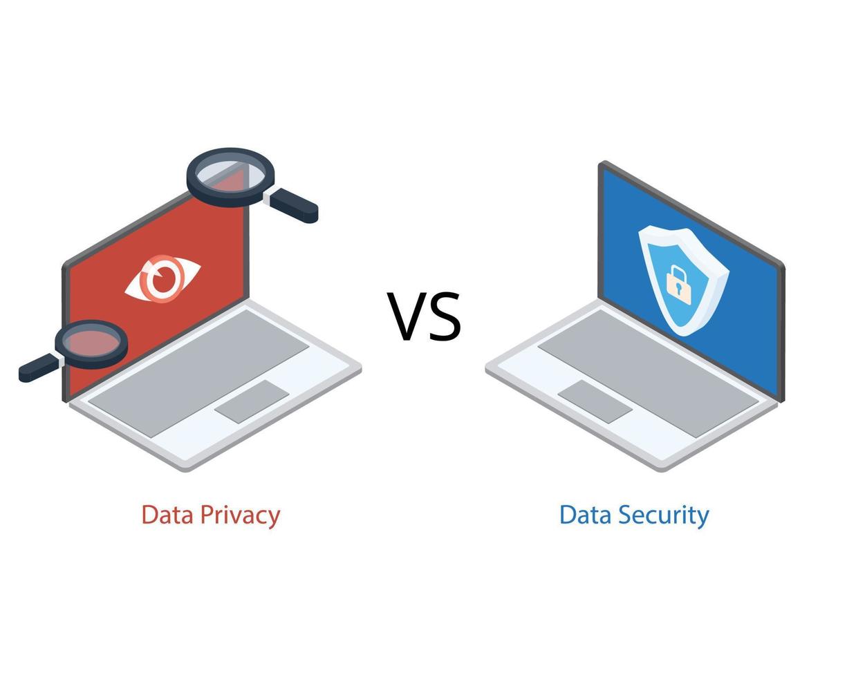 seguridad de datos y privacidad de datos para ver la diferencia vector