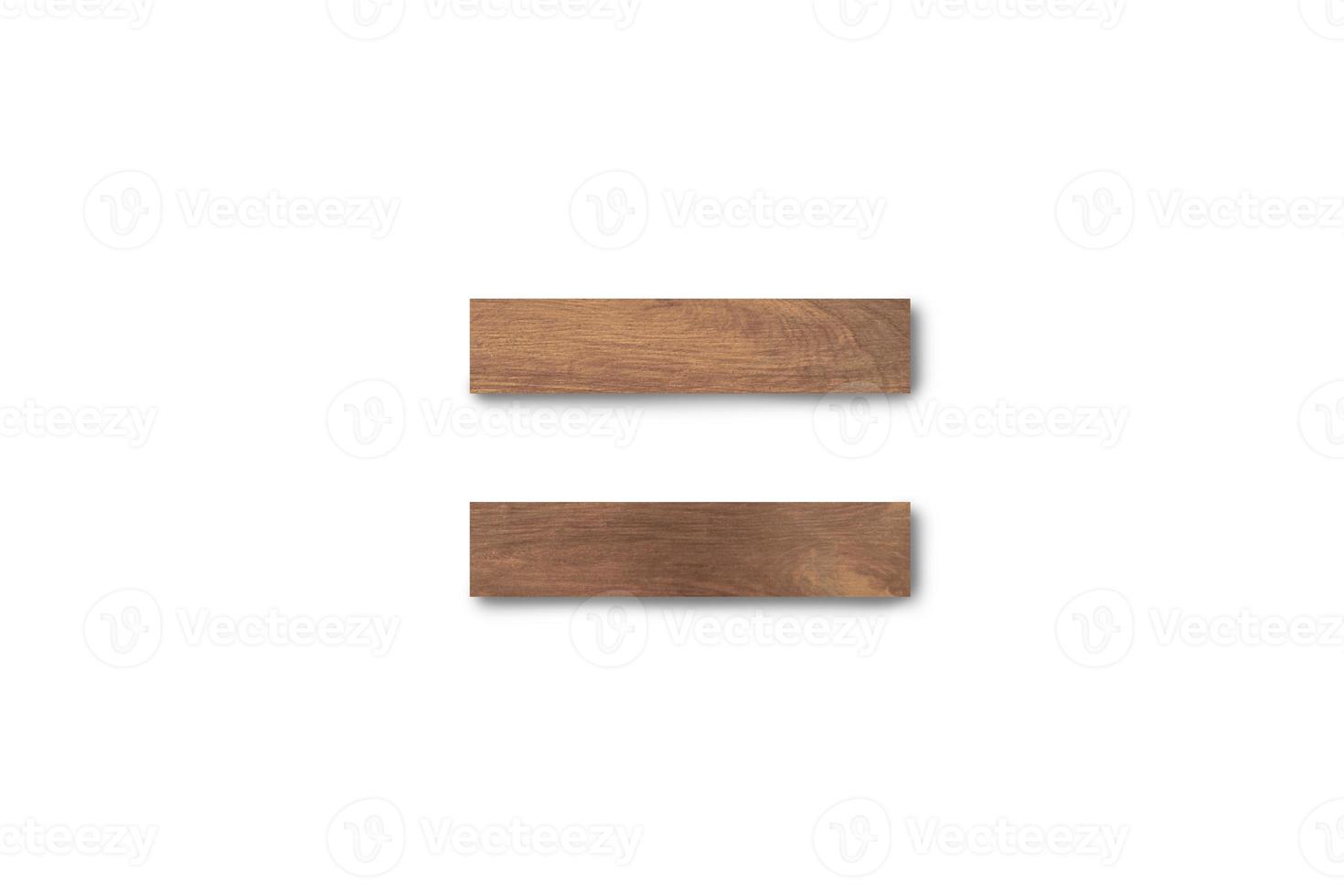 Single wooden texture equal sign isolated on white background. Clipping path for design photo