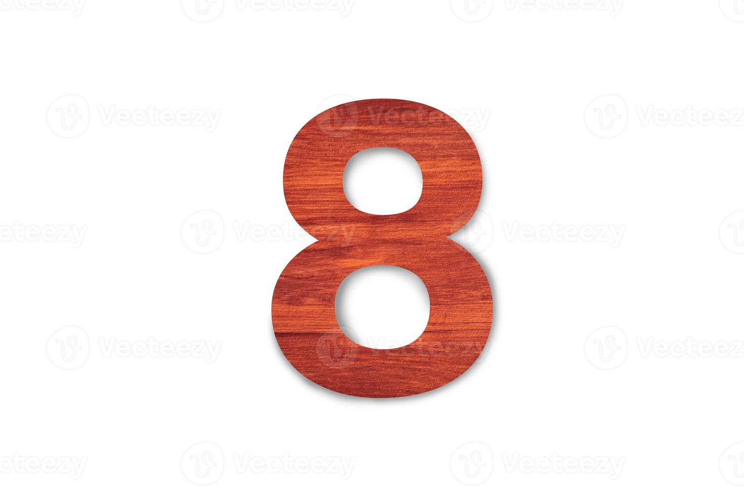 Beautiful Sign number eight material wood isolated on white background with clipping path for design photo