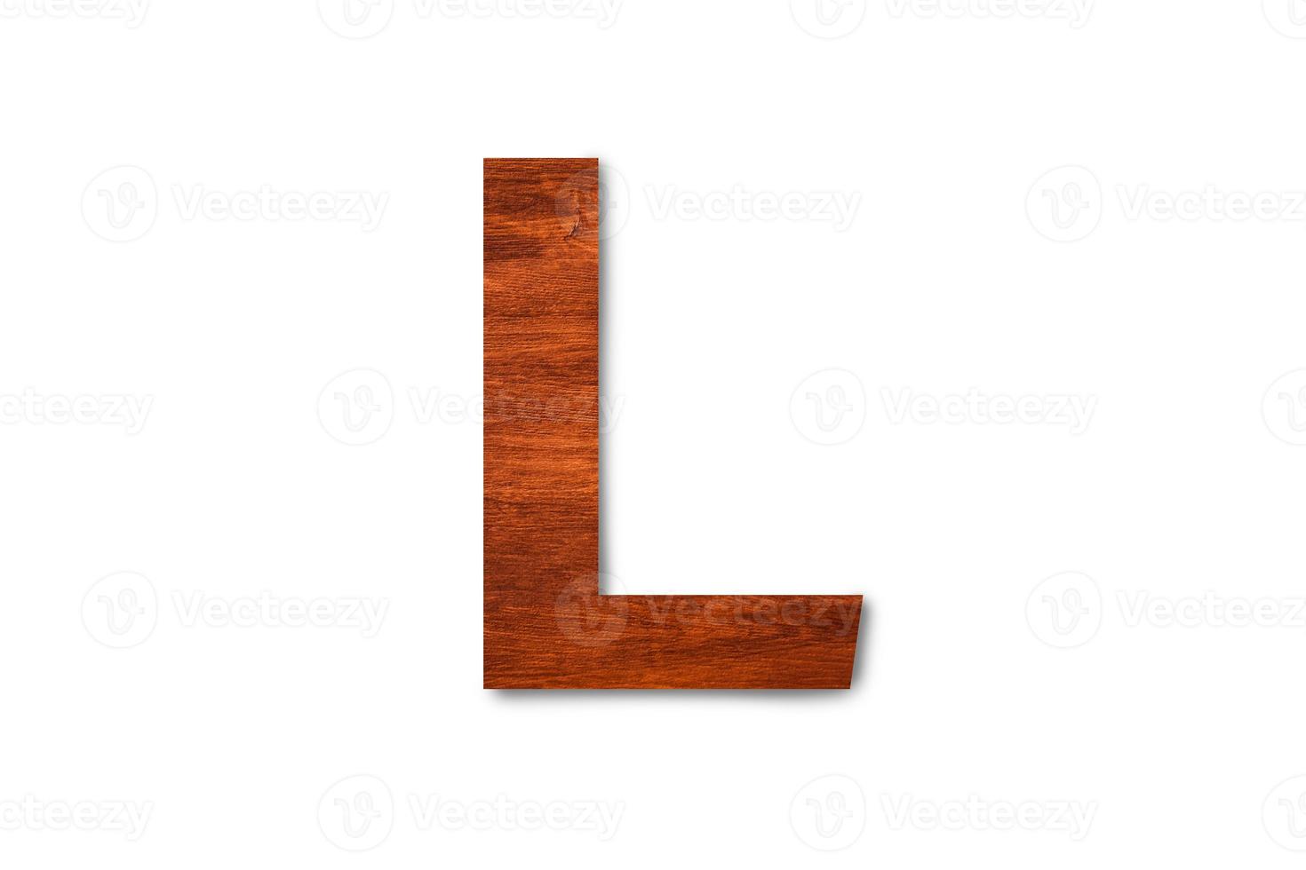 Modern wooden alphabet letter L isolated on white background with clipping path for design photo