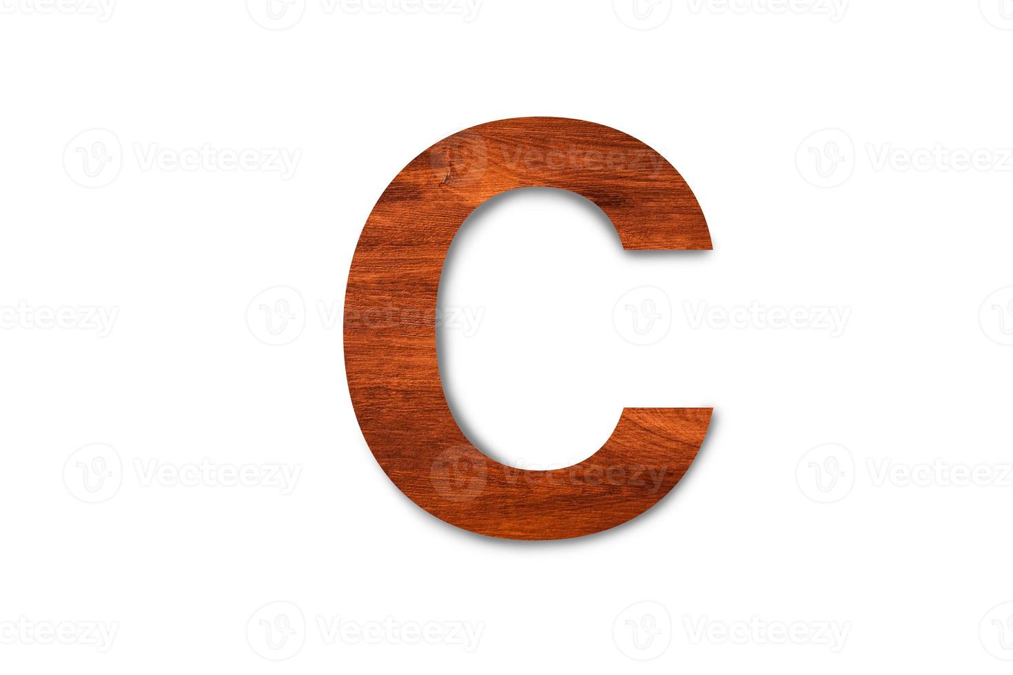 Modern wooden alphabet letter C isolated on white background with clipping path for design photo