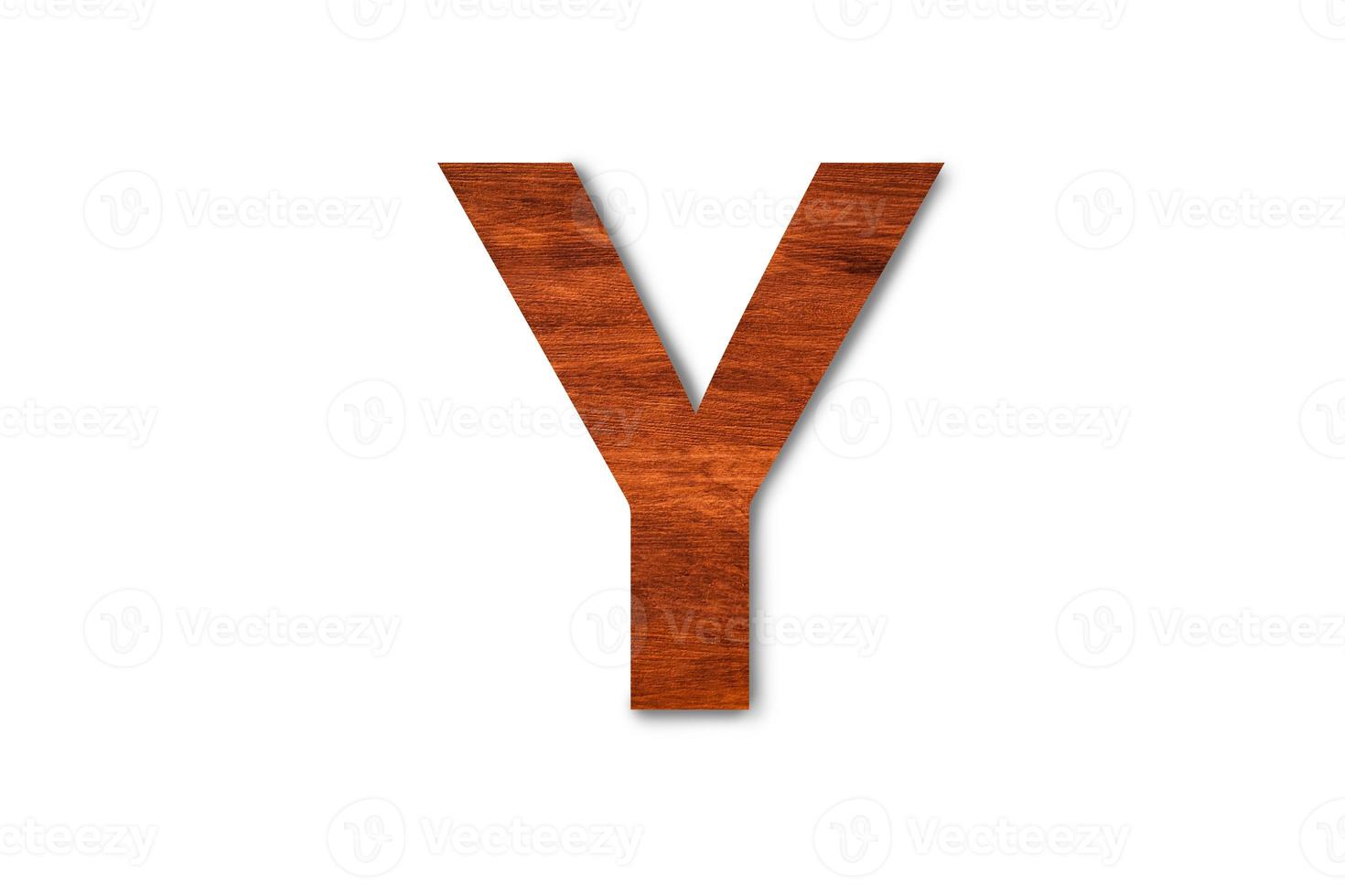 Modern wooden alphabet letter Y isolated on white background with clipping path for design photo