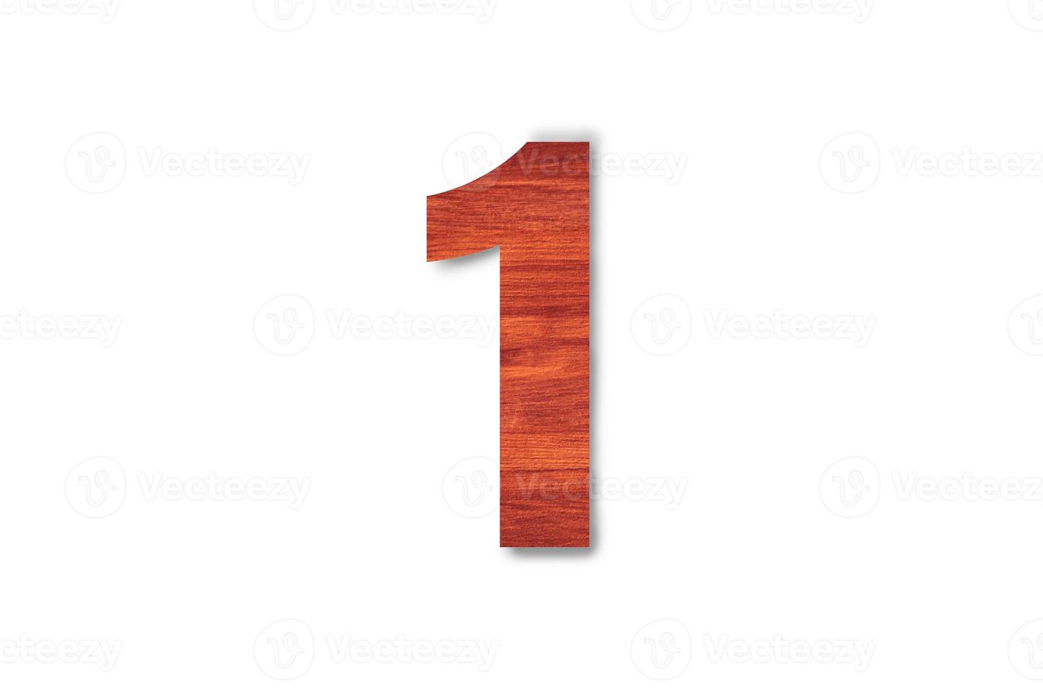 Beautiful Sign number one material wood isolated on white background with clipping path for design photo