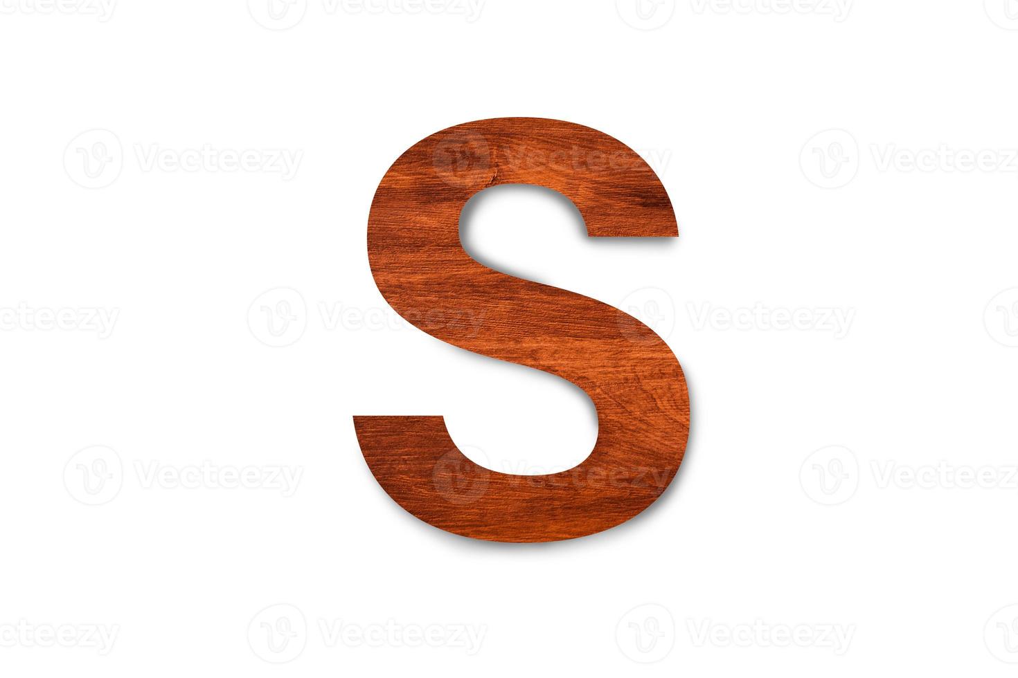 Modern wooden alphabet letter S isolated on white background with clipping path for design photo